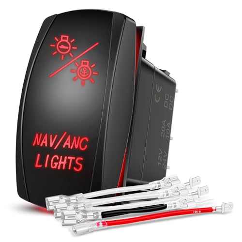 Nilight NAV/ANC Rocker Switch 7Pin with Jumper Wires Red