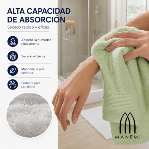 Toallas de baño que no acumulan humedad: juego MANEMI de algodón absorbente y secado rápido 5