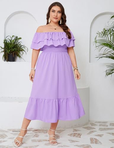 Image of KOJOOIN Women Plus Size Off Shoulder Maxi Dress Ruffle Flowy Casual Summer Boho Long Dresses