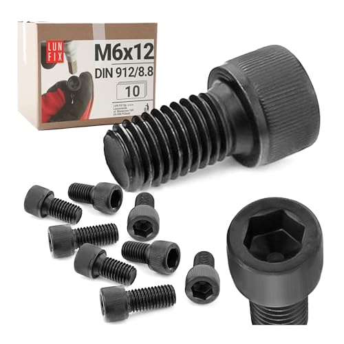 Tornillo cilíndrico con hexágono interior, DIN 912, M6 x 12 mm, acero galvanizado 8,8, negro, 10 unidades, para maquinaria, construcción de metal, muebles de coche