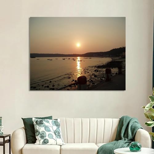 Toile murale coucher de soleil océan pour chambre apaisante