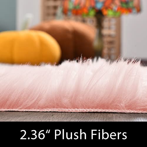 Latepis Pink Living Room Rugs Faux Fur Rug 5x6.7 Area Fuzzy Rugs for Teen Room Faux Sheepskin Rug for Living Room Sofa Floor Bedroom Luxury Home Decor