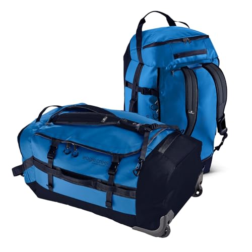 Eagle Creek Cargo Hauler 130L Rolling Duffle Bag with Wheels and Handle, Tuck-Away Backpack Straps, Easy-Access End Pocket & U-Lid Main Compartment, Aizome Blue