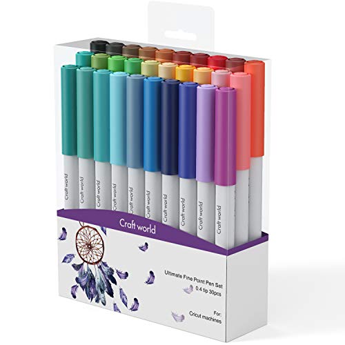 CRAFT WORLD 0.4 Tip Fine Point Pens for Cricut Maker 3/Maker/Explore 3/Air 2 Ultimate Fine Point Pens Set of 30 Pack Assorted Tools Accessories Writing Drawing Pen Compatible with Machine
