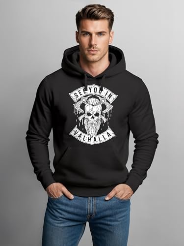 Pull à capuche homme Valhalla Neverless imprimé crâne Odin style Viking - 2