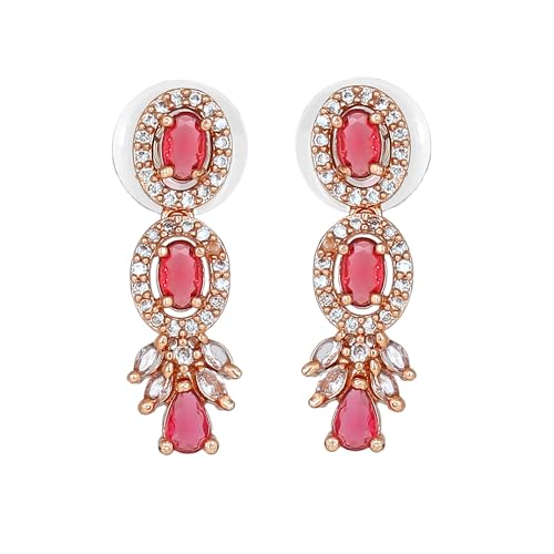 Estele Rose Gold Plated CZ Shimmering Drop Earrings with Tourmaline Pink Stones for Women (B0CHVP6R8D) Amazon Price History, Amazon Price Tracker