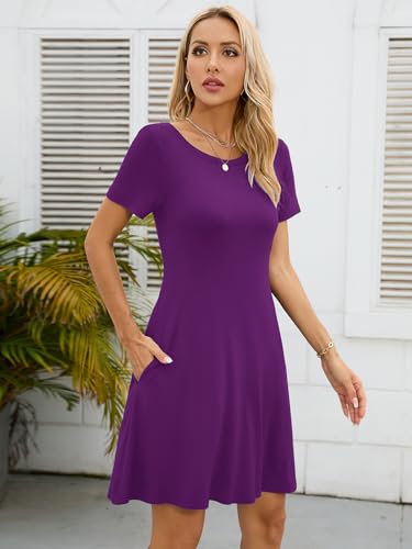 Image of KORSIS Summer Women's Dress Casual T-Shirt Short Sleeve Dresses Swing Flowy Beach Vacation Work Sundress with Pockets