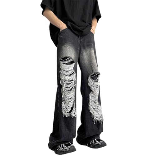 Men's Y2K Vintage Distressed Ripped Wide Leg Denim Pants