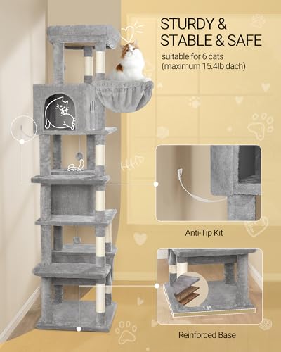 Árbol para gatos grande de 82.6 pulgadas color gris claro miniatura 2