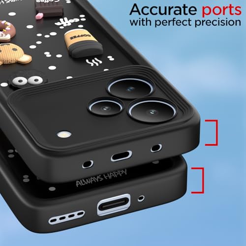 Image of Pikkme Back Cover for Realme P4 Pro 5G | 3D Bear Silicone Cute & Fun Coffee Cartoon | Full Body Protection Bumper Case (Black)