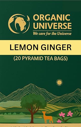 Image of ORGANIC UNIVERSE Premium Organic Lemon and Ginger TeaI Whole Leaf Tea | 20 Pyramid Herbal Tea Bags | Caffeine Free | 100% Organic Certified