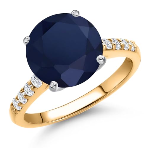 Gem Stone King 10K Two Tone Gold Round 10MM Gemstone Birthstone and Lab Grown Diamond Engagement Ring For Women | Wedding Anniversary Promise Ring For Women | Size 5,6,7,8,9