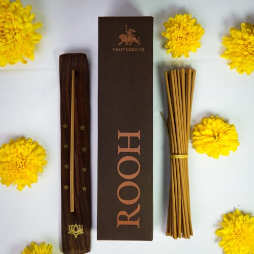 Image of Rooh Luxury Incense Sticks | 60 Bambooless Incense Sticks | Pure Sheesham Wood Stand | Long Lasting Fragrance | Complete Sensory Journey | Ethically Crafted | Pack of 4