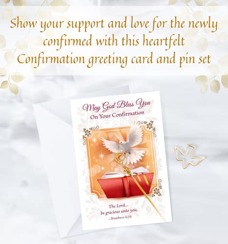 Confirmation Card - with Holy Spirit Lapel Pin | Confirmation Cards, Gold Plated Metal Dove Pin | 2 Items Set2
