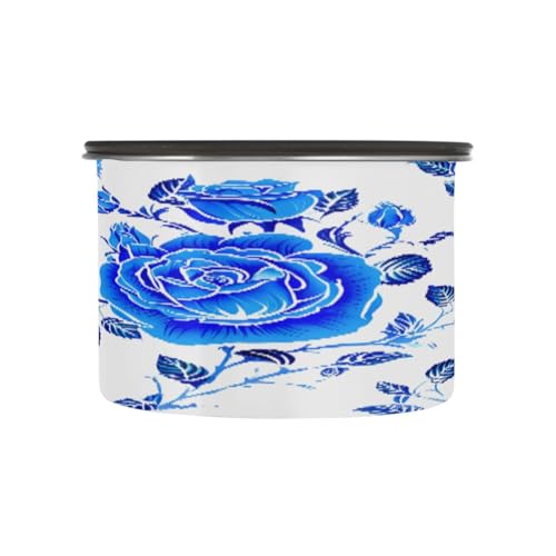 Contenedor para café azul con diseño de rosas, acero inoxidable, 17 oz