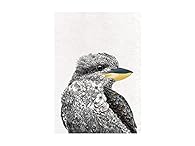 INCREDIBLE AUSTRALIAN BIRDLIFE: the illustration on this printed tea towel celebrates the laughing kookaburra's untamed beauty INFUSED WITH COLOUR AND DETAIL: yellow and blue decorate the bird's beak, while a closer look reveals foliage hidden in its...
