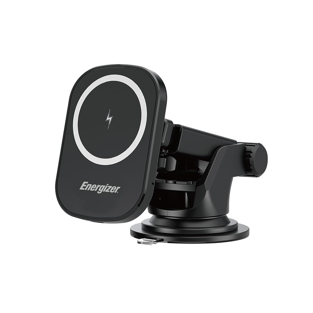 Energizer ECA007 Wireless Charging Vent for Car, MagSafe, Universal Compatibility, Windshield/Dash Mount, Type-C Charging Cable, Black