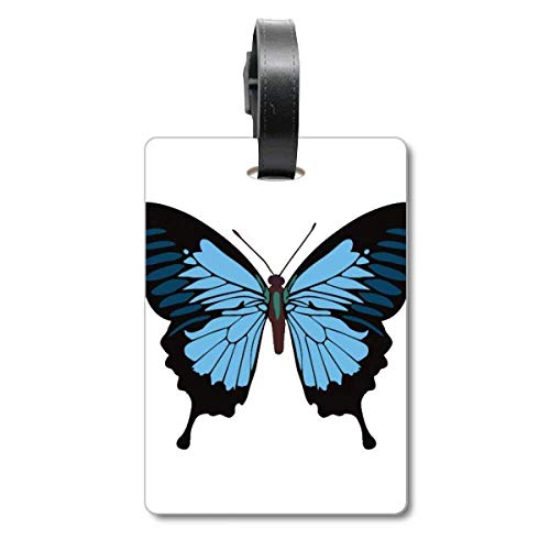 Étiquette voyage papillon bleu foncé : identification rapide bagage