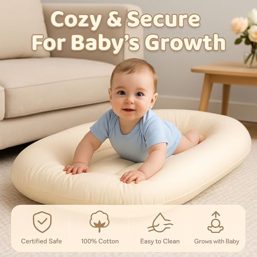 Image of Baby Tummy Time Mat, Blue | Portable Infant Support Cushion With Removable Cover, Home & Travel, Soft Breathable, Supervised Use, Baby Essentials Gift