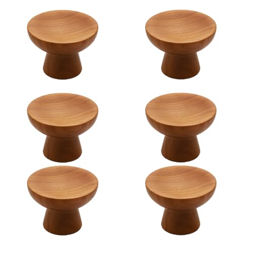Image of 6 Piece Teak Wood Drawer Knob| Round Wooden Cabinet & Wardrobe Door Handle | Natural Finish Furniture Knob for Cupboard, Kitchen Drawer, Dresser & Home Decor Hardware Modern Style - 1.5 Inch