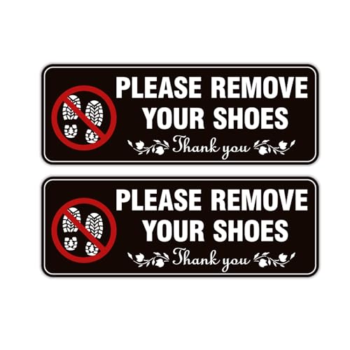 2PCS Please Remove Your Shoes Sign, Self-Adhesive Durable No Shoes Sticker for House, Take Your Shoes Off Sign, Leave Shoes for Front Door, Home, Offices(9.2