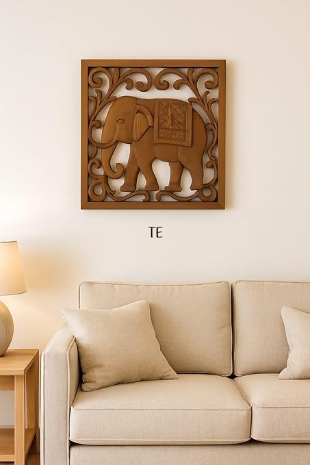 CRAFTED BY TECHNO Walnut/ Oak Slat Wall Panels – Luxury Acoustic Paneling for Bedrooms, Offices & Studios Solid Wood Decorative Wall Panels – Elegant Interior Design Accent for Home & Commercial Spaces Elephant Carving Design, Polished Finish, Modern Style, Wall Mount, Lightweight (18 X 18 )INCH-image-35