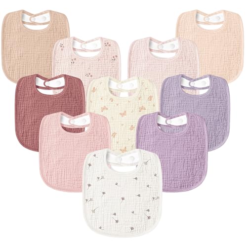 Image of Susurration Muslin Baby Drool Bibs 10Pack Soft Square Adjustable Bandana Bibs for Unisex Baby Girls & Boys