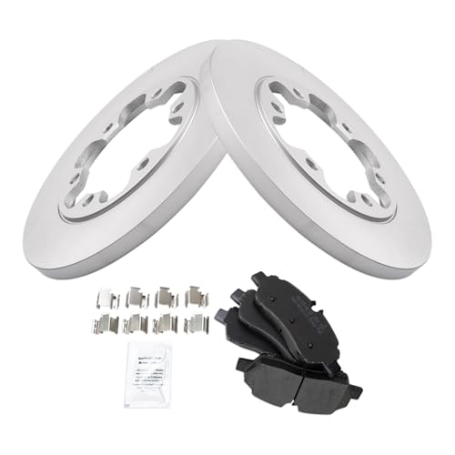 Image of TRQ Rear Brake Pad and Rotor Set Semi Metallic Coated Rotors Compatible with 2015-2019 Ford Transit-350 HD