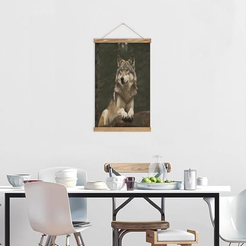 Pintura de lobo gris FekiLoot para renovar paredes vacías del dormitorio 6
