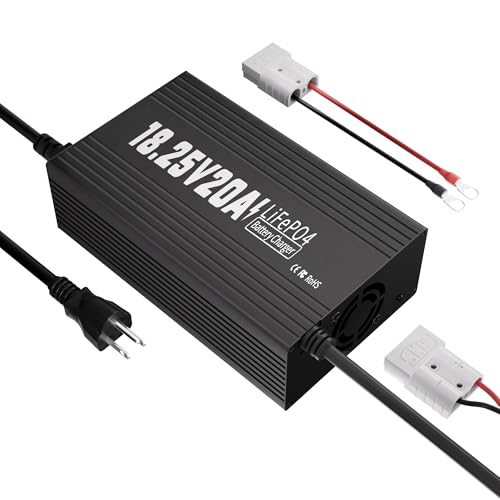 16V 20A Lithium Battery Charger 18.25V LiFePO4 Battery Charger AC-DC Fast and Smart Charger with Anderson Connector Led Indicator for Lithium LiFePO4 Deep Cycle Batteries of Home Boat RV
