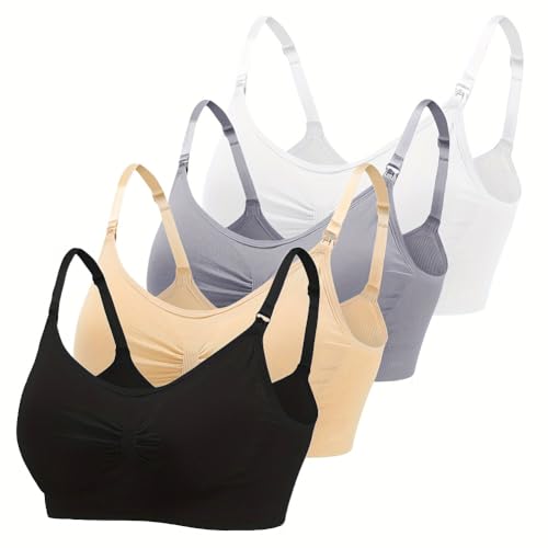 LiMira 4-Pack Ruched Nursing Bra, Full Coverage Removable Adjustable Straps Seamless Padded Comfort Fit 90% Nylon 10% Spandex (US, Alpha, Medium, Regular, Regular, Multicolor2)