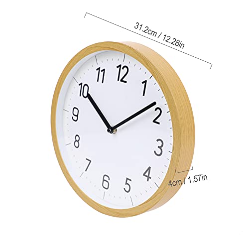Bioinliving Wall Clock 12 Inch Wooded Round Silent Wall Clocks Large Battery Operated Non-Ticking White Clock For Living Room Kitchen Bedroom Office Home School #TOP6