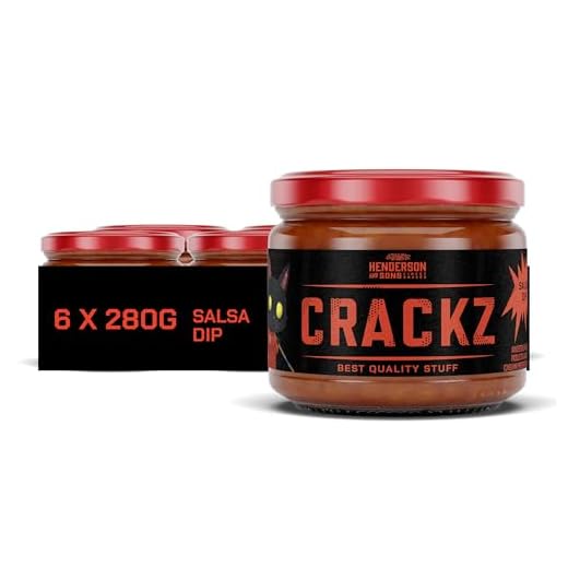 HENDERSON AND SONS CRACKZ Dip Hot Salsa – 6 x 280g Glas – Scharf-würziger Tomaten-Dip im Gaming-Style – Perfekt zu Chips, Rolls & Crunchy Nuts – Mit Superhelden-Design von Wasabi Cat