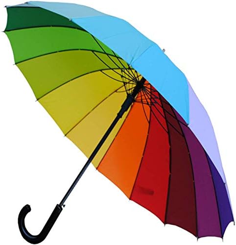 COLLAR AND CUFFS LONDON - Windproof 60MPH - 16 Ribs For SUPER-STRENGTH - EXTRA STRONG - Straight Auto Umbrella Rainbow Canopy