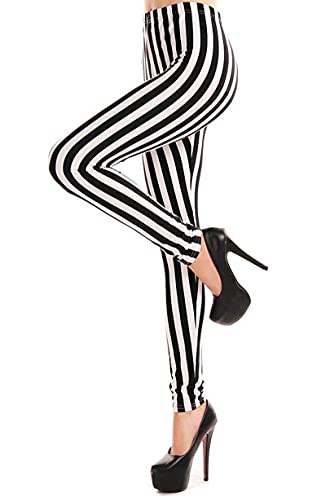 Hemantal Black and White Striped Leggings for Women Tummy Control Dressy Alphalete Leggings Satina High Waist Leggings Beetlejuice Costume Women
