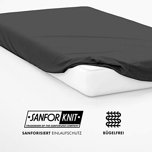 Jacobson Jersey Spannbettlaken Spannbetttuch Baumwolle Bettlaken (Topper 180-200x200 cm, Anthrazit) – Bild 5