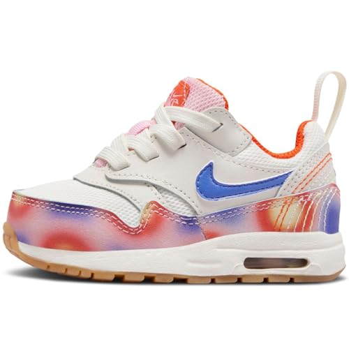 NIKE Air Max 1 SE EasyOn Baby/Toddler Shoes (FN7288-100, Sail/Blue Joy/Safety Orange/Football Grey) Size 2