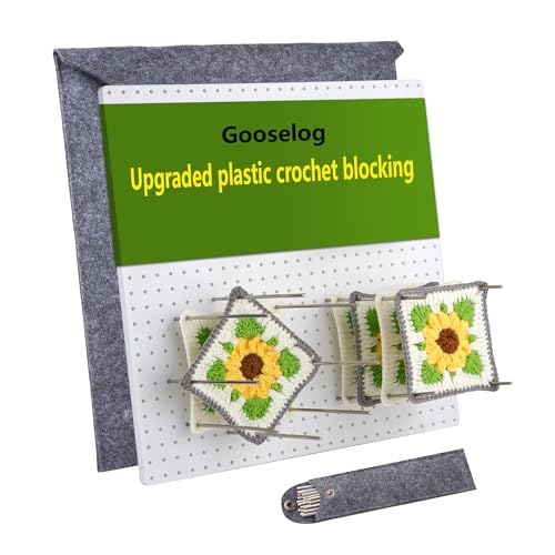 Gooselog Granny Square Blocking Boards for Crochet Projects with 20 Pegs 13Crochet Blocking Board Plastic Waterproof Crochet Peg Blocking Board