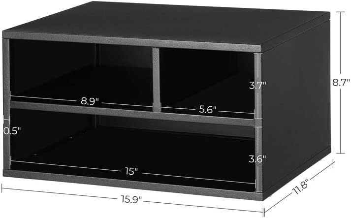 SONGMICS Printer Stand for Desk, Home Desktop Printer Stand with Storage Shelves for Office, Steel Frame, Multi-Purpose Rack, 15.9 x 11.8 x 8.7 Inches, Matte Black UOMC101B01