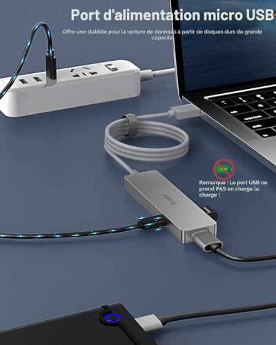 Aceele Hub USB 3.0 6 Ports, Ultra-Fin avec câble étendu de 4FT, SuperSpeed 5 Gbps, Port de Lecture SD/TF, Micro USB Port d'alimentation, pour MacBook Pro, Surface Pro, Dell XPS 15, Flash Drive. – vue 3