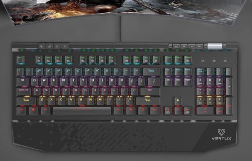 Image of Vertux Gaming Keyboard, Ergonomic USB Wired Mechanical Keyboard with Integrated Wrist Rest, Black Switches, RGB Backlit, 104 Anti-Ghosting Keys and 8 Multimedia Keys for PS5 /PS4, Xbox One /X, Tungsten