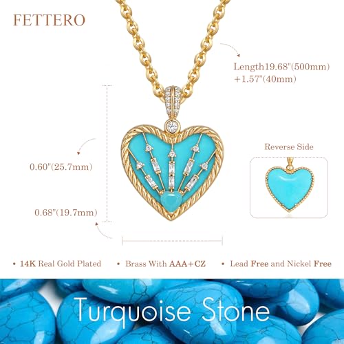 Fettero Gold Necklace for Women, 14K Gold Plated Heart Charm Necklaces for Women Double Sided Pendant Heart Necklace for Mom Wife Valentines' Day Jewelry