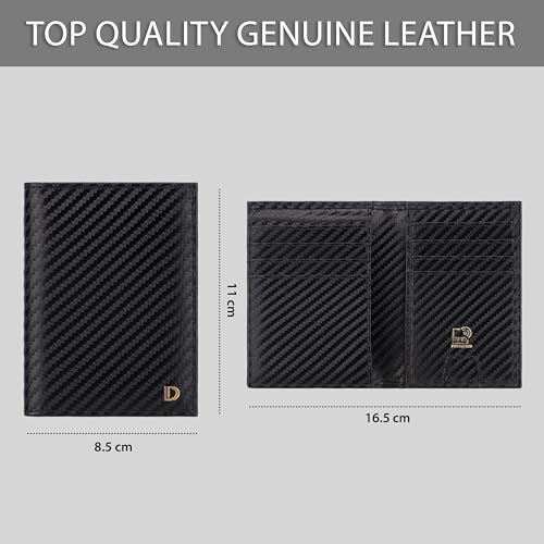 Image of Premium RFID Blocking Wallet for Men Genuine Leather Slim Carbon Texture Bifold with 12 Card Slots Clear ID Window Cash Compartment Secure Everyday Carry Accessory