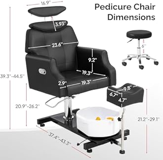 OmySalon Pedicure Chair w/Stool & Bubble Massage Foot Bath, 360° Rotation Hydraulic Adjustable Seat, Pedi Station for Foot Nail Tech Beauty Spa Salon Home Use (Black)