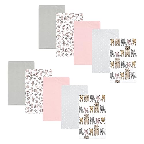 Image of Hudson Baby Unisex Baby Cotton Poly Flannel Burp Cloths, Wild Forest Pink 10-Pack, One Size