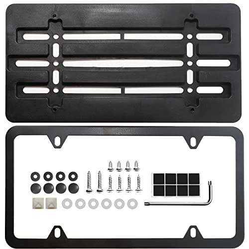 Red Wolf License Plate Bracket Holder W/License Plate Frame Universal Fit Vehicles Truck Mount Front Bumper Car Tag Lock Screws Caps Nuts Wrench Kit Black #TOP5
