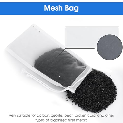 Image of Aquarium Filter Bags, 9x5 Inch Fish Tank Media Mesh Percolation Bag High Flow Fine Mesh Net with Elastic Band for Fish Tank Bio Balls, Activated Pelletized Carbon, Net Hole 0.2mm White(6 Pcs)
