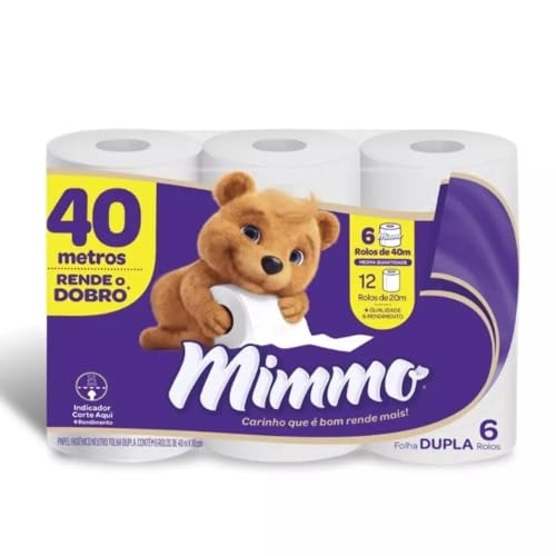 Mimmo Papel Higiênico Folha Dupla, 40m, 6 Rolos