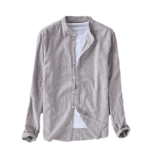 Chemise lin et coton homme Disimlarl anti-transpiration col montant casual café L