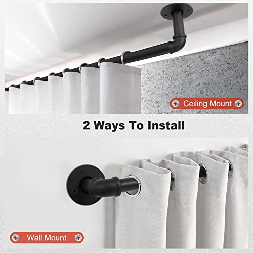 Rustic Industrial Curtain Rods For Windows, 32 To 86 Inches Blackout Wrap Around Curtain Rod 1" Diameter Heavy Duty Window Treatment Rods For Indoor And Outdoor, Simple Modern Design, Black #TOP3